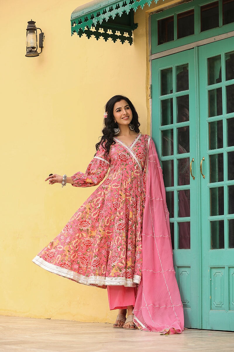 Mehar Anarkali Floral Printed Gathered Suit Set With Palazzo And Dupatta