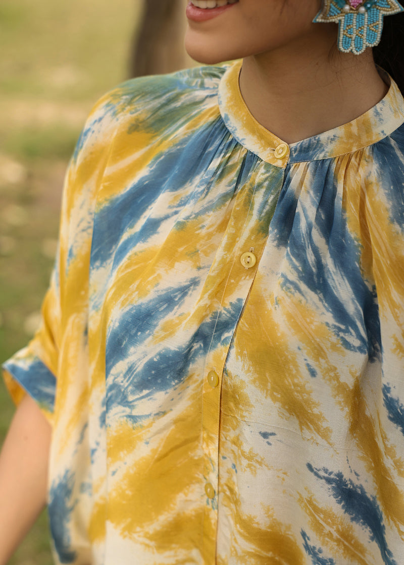 Earth Viscose Mustard & Blue Multicolor Tie dye Coord Set