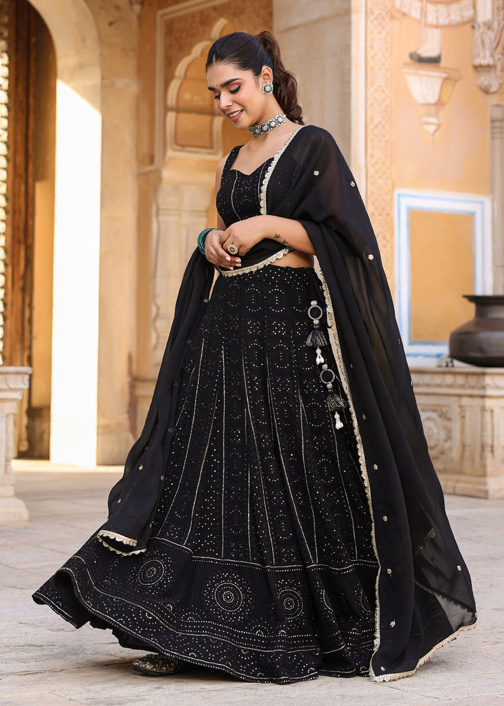 Raha Black Lucknowi Embroidered Lehenga Set