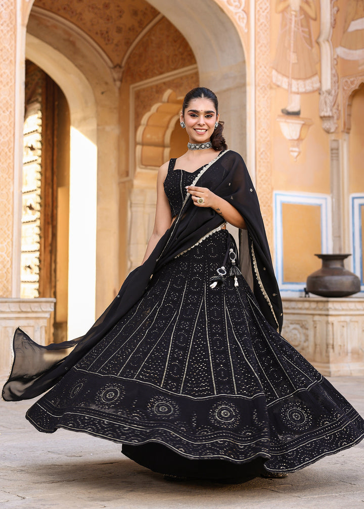 Raha Black Lucknowi Embroidered Lehenga Set