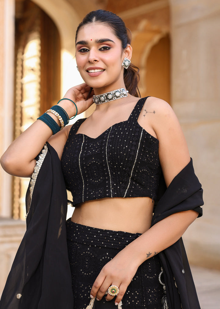 Raha Black Lucknowi Embroidered Lehenga Set