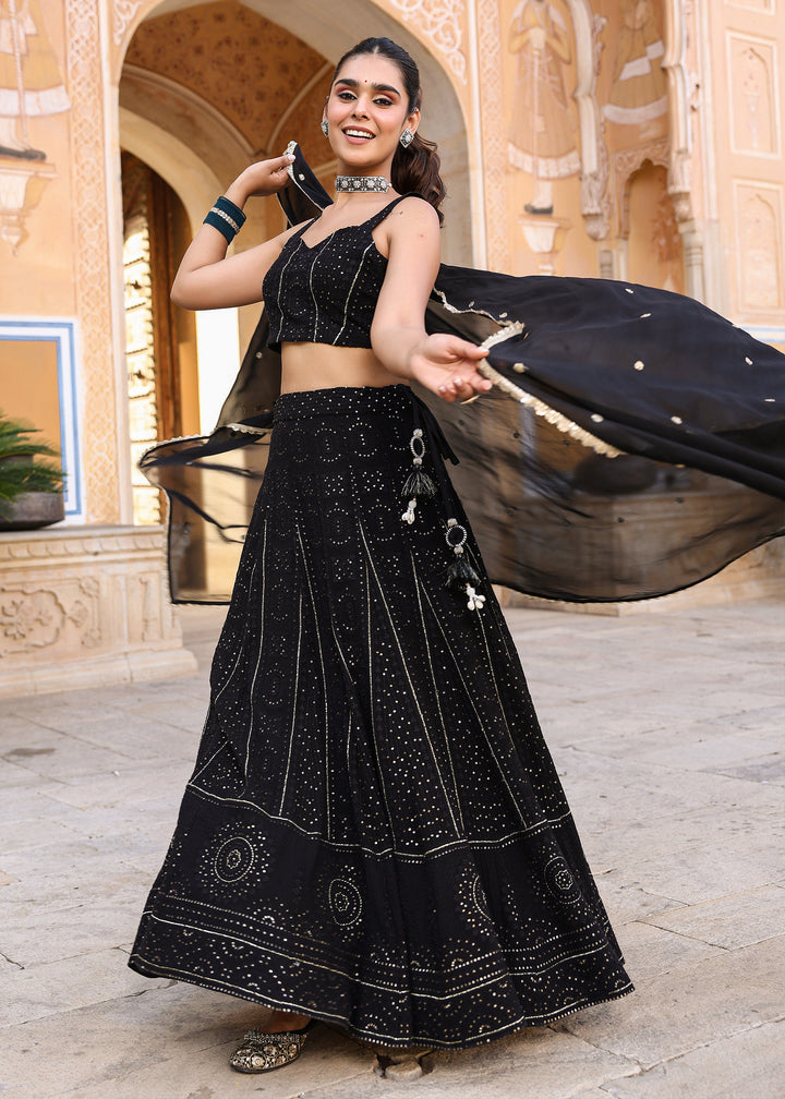 Raha Black Lucknowi Embroidered Lehenga Set