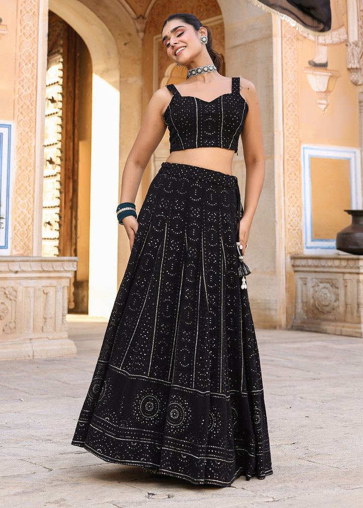 Raha Black Lucknowi Embroidered Lehenga Set