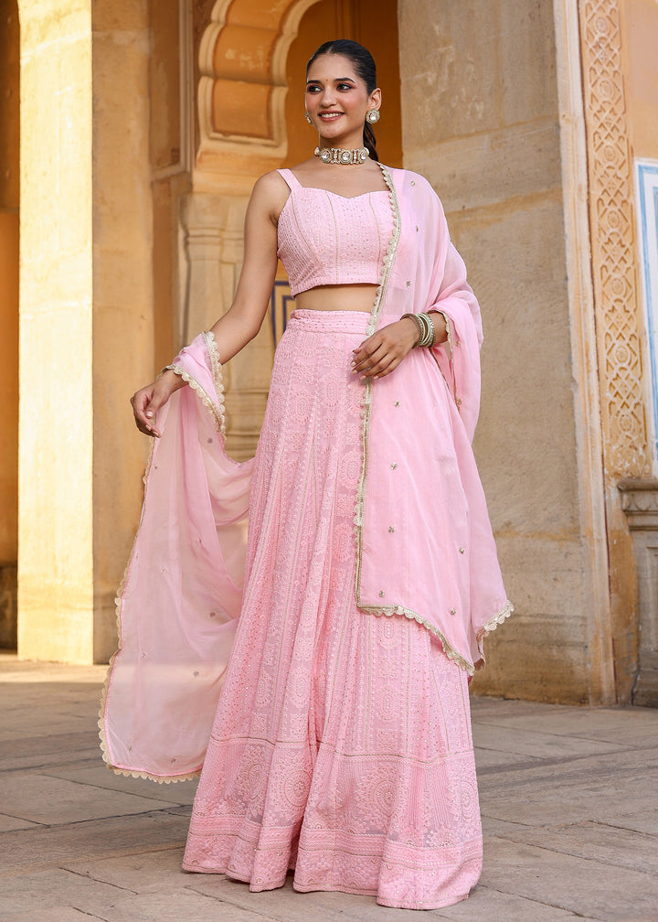 Heer Light Pink Lucknowi Embroidered Lehenga Set