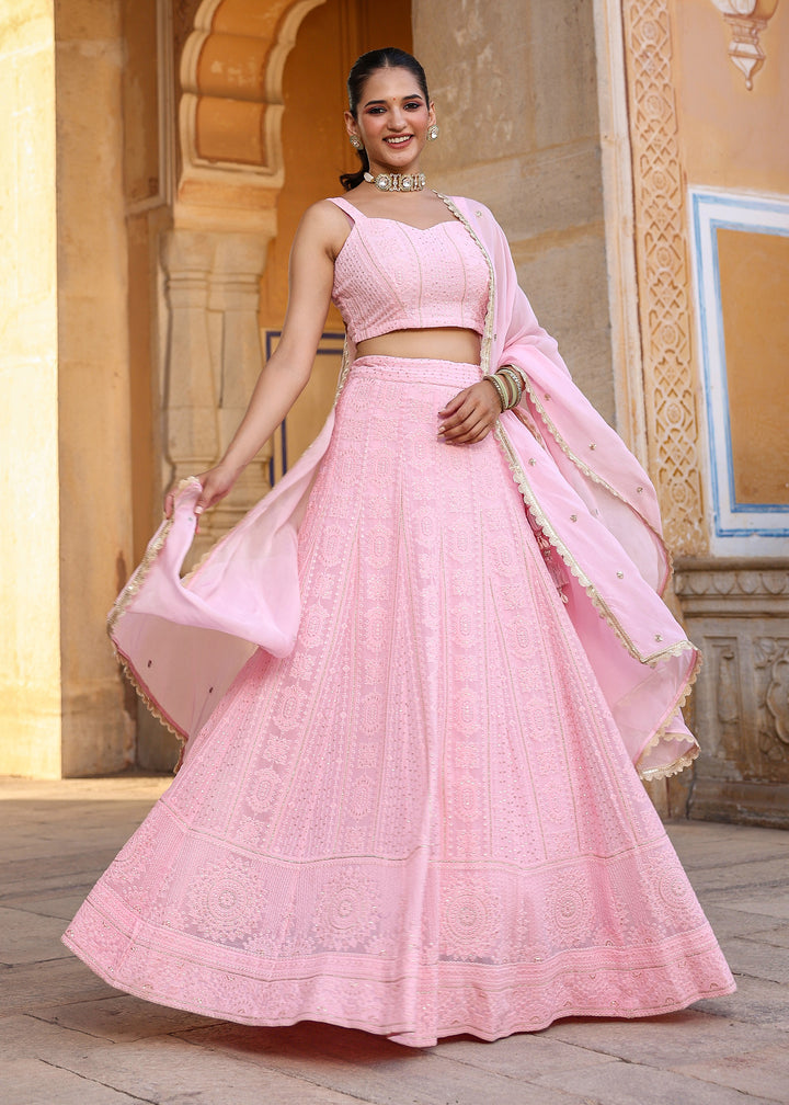 Heer Light Pink Lucknowi Embroidered Lehenga Set