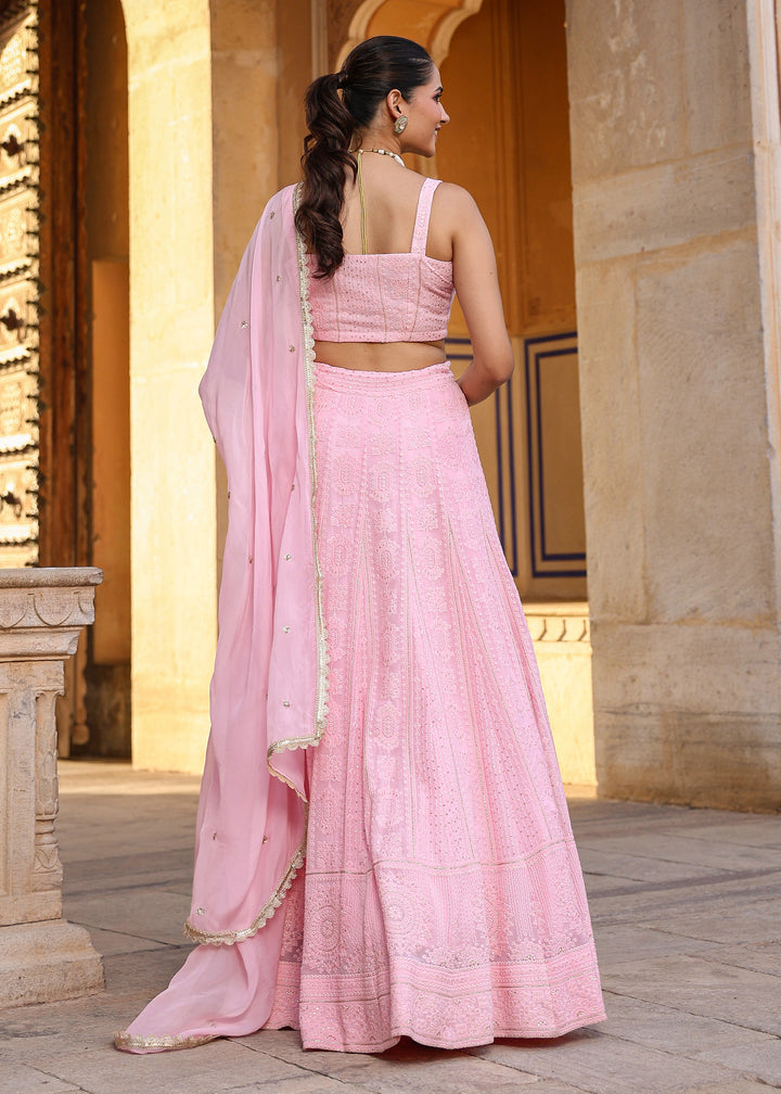 Heer Light Pink Lucknowi Embroidered Lehenga Set