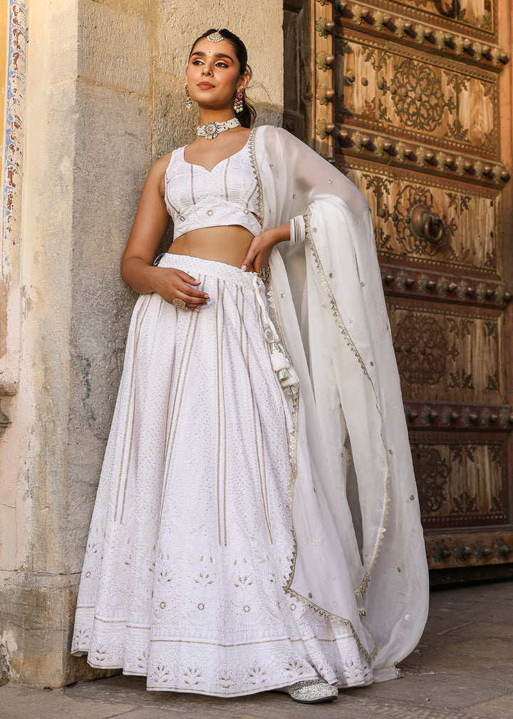 Ishika White Lucknowi Embroidered Lehenga Set