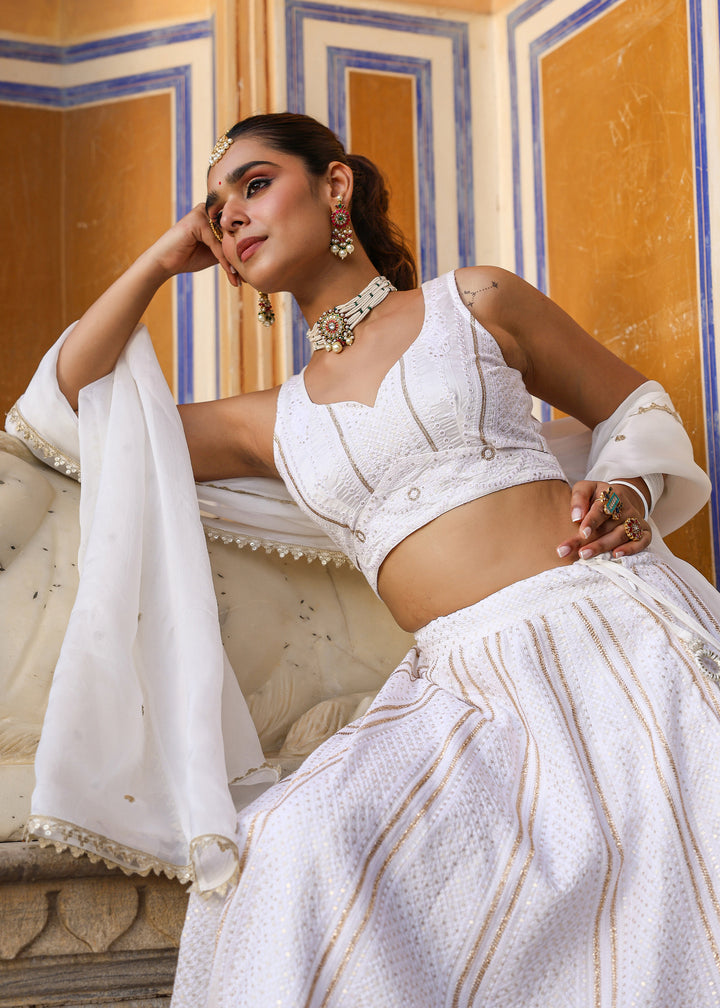 Ishika White Lucknowi Embroidered Lehenga Set