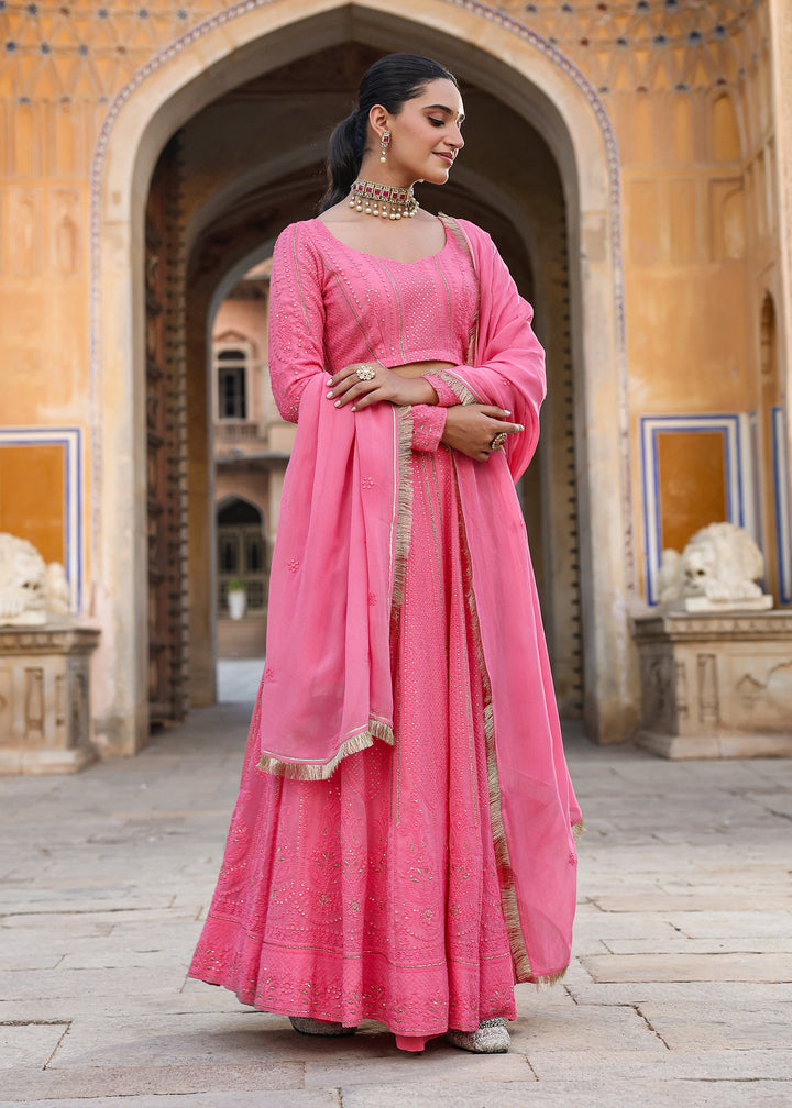 Sannah Pink Lucknowi Embroidered Lehenga Set