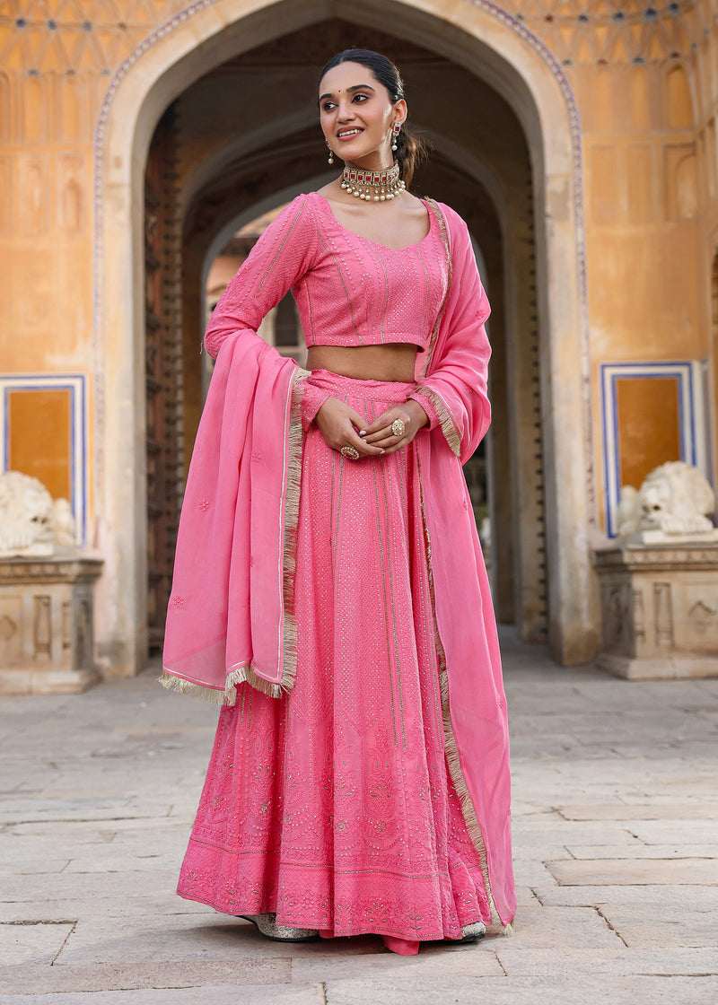 Sannah Pink Lucknowi Embroidered Lehenga Set