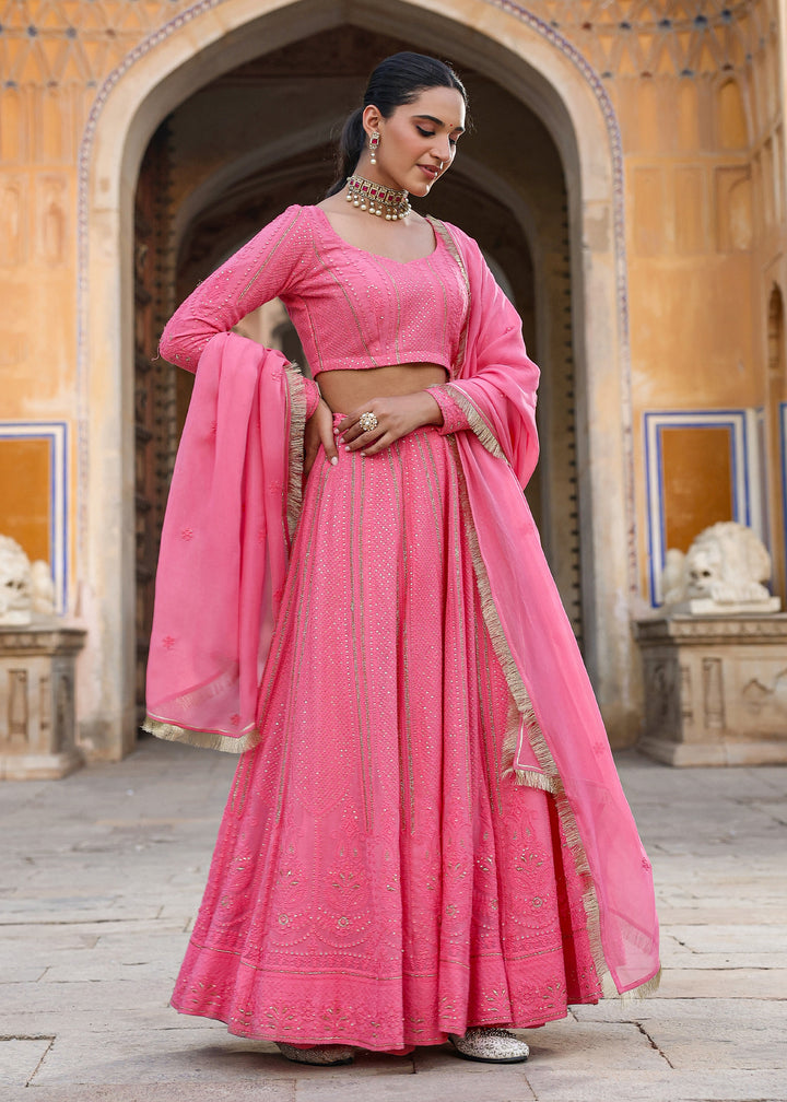 Sannah Pink Lucknowi Embroidered Lehenga Set