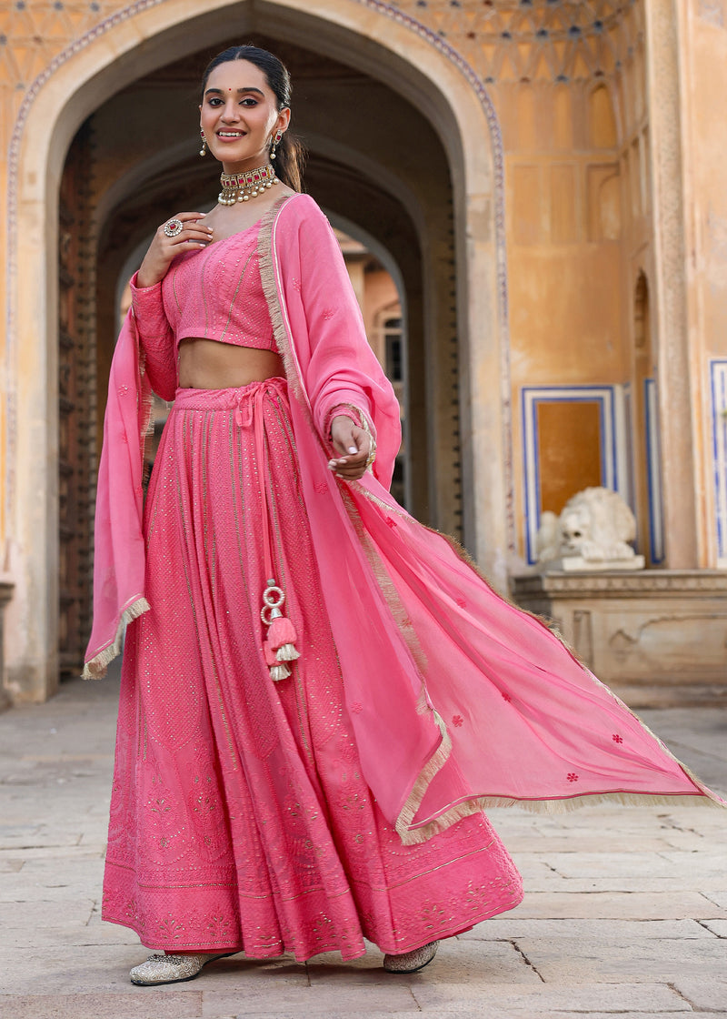 Red Lucknowi Lehenga Choli Set - Dress me Royal