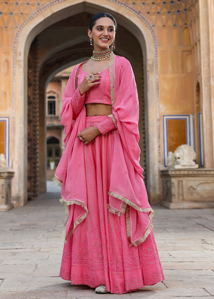 Sannah Pink Lucknowi Embroidered Lehenga Set