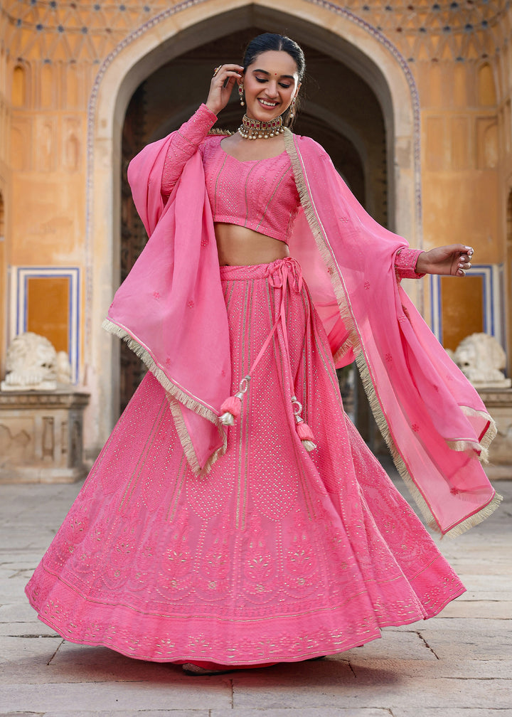 Sannah Pink Lucknowi Embroidered Lehenga Set