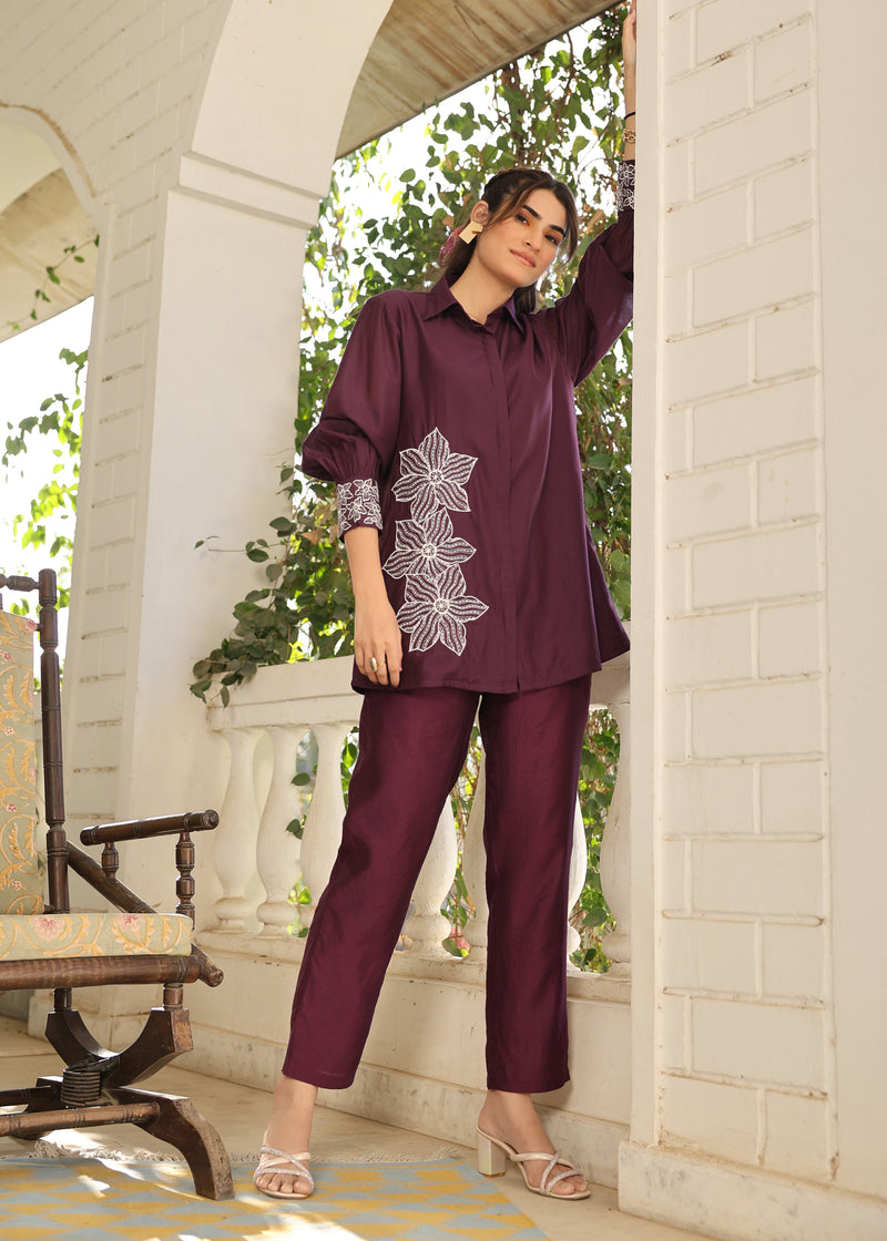 Kim Viscose Purple Embroidered Coord Set