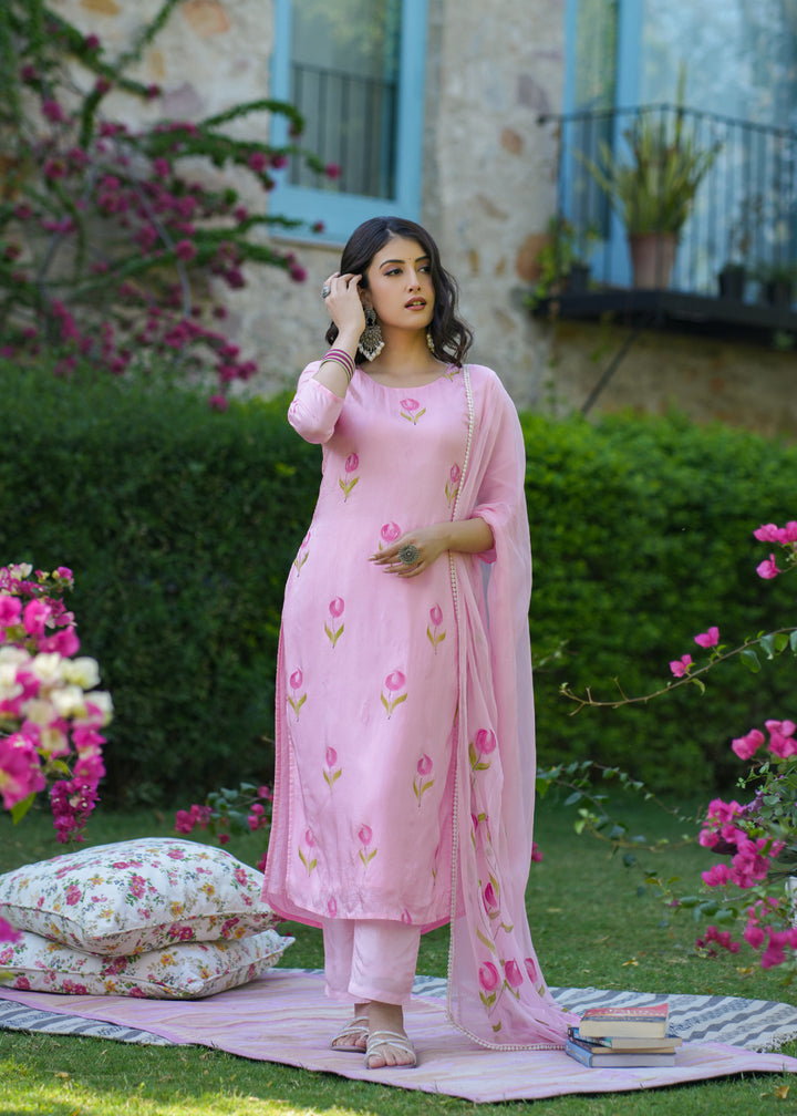 Asvika Pink Handpainted Suit Set