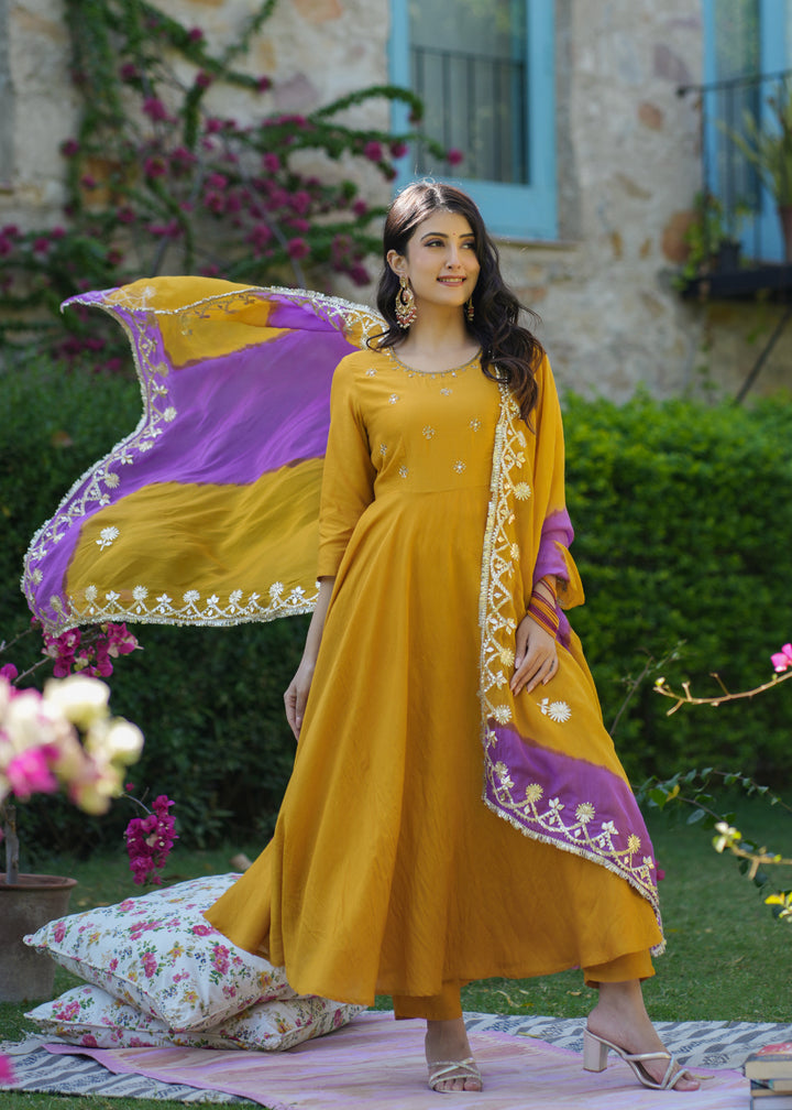 Jivika Mustard Anarkali Suit Set With Dupatta