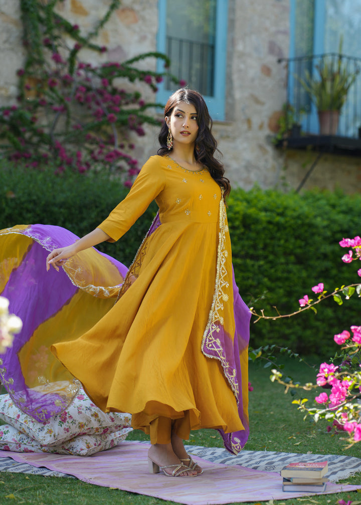 Jivika Mustard Anarkali Suit Set With Dupatta