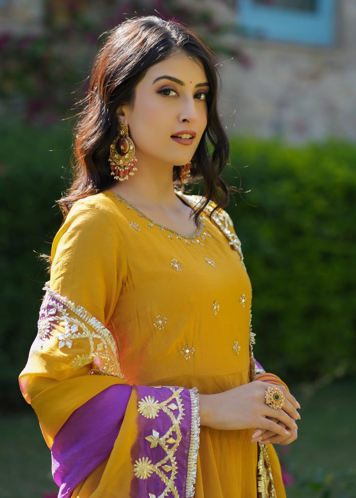 Jivika Mustard Anarkali Suit Set With Dupatta