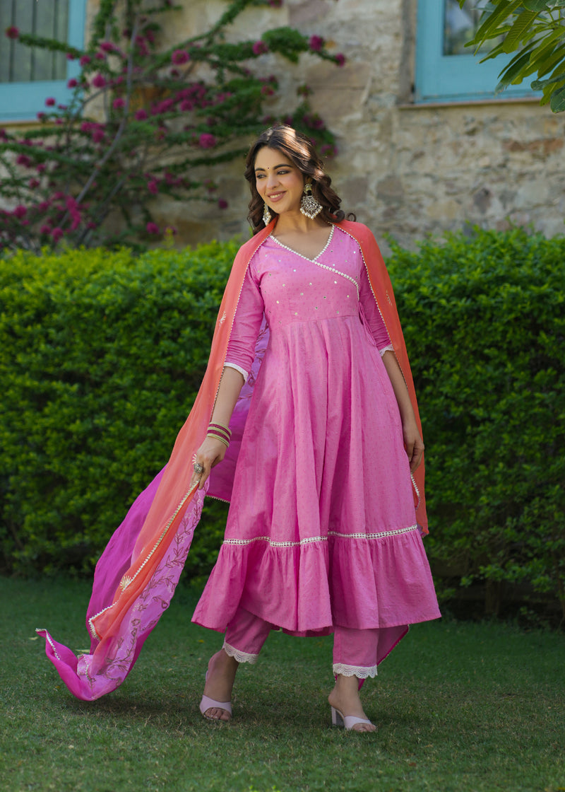 Aadhya Pink Cotton Gotapatti Suit Set