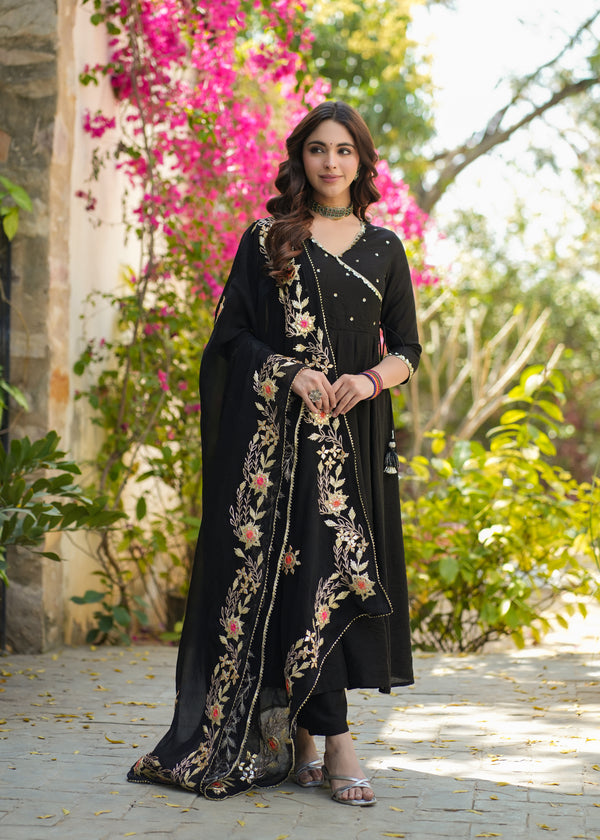 Suhana Black angrakha Suit Set with Dupatta