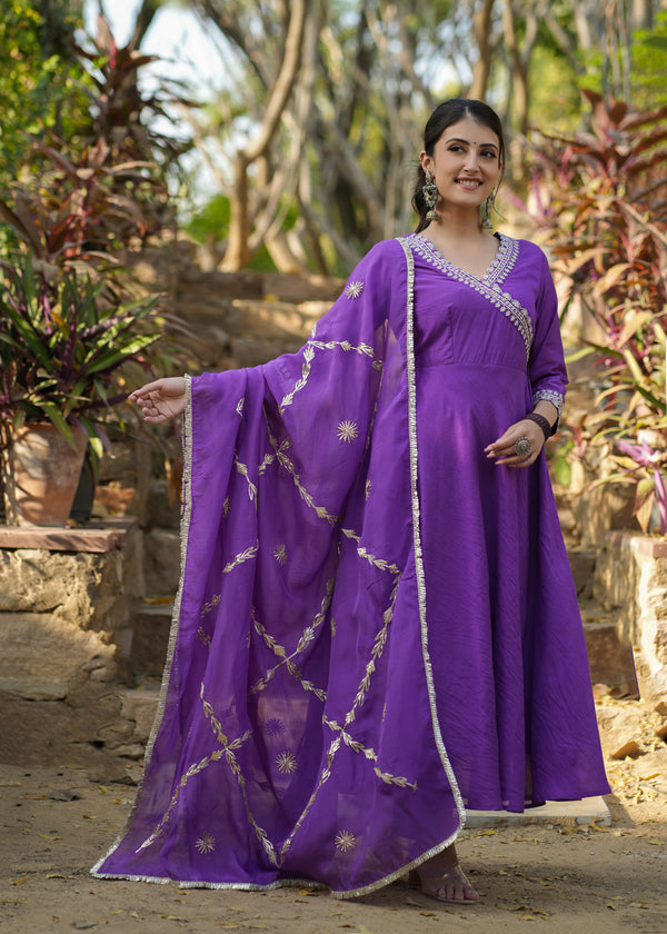 Kaveri  Purple Angrakha Suit Set With Dupatta