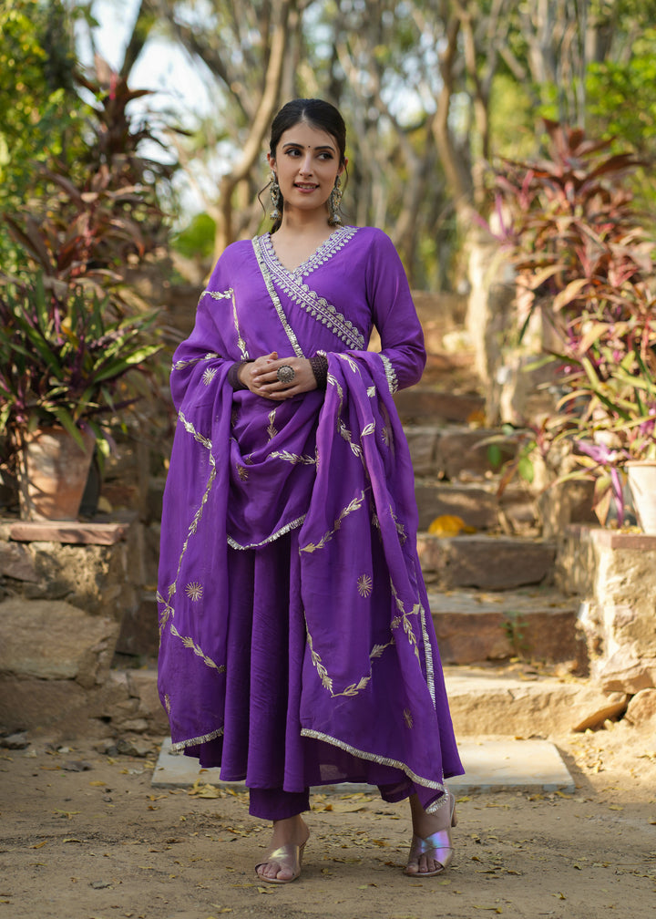 Kaveri  Purple Angrakha Suit Set With Dupatta