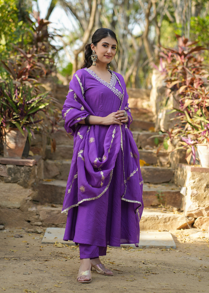 Kaveri  Purple Angrakha Suit Set With Dupatta