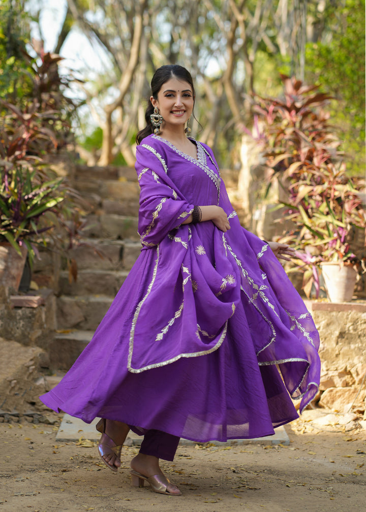 Kaveri  Purple Angrakha Suit Set With Dupatta