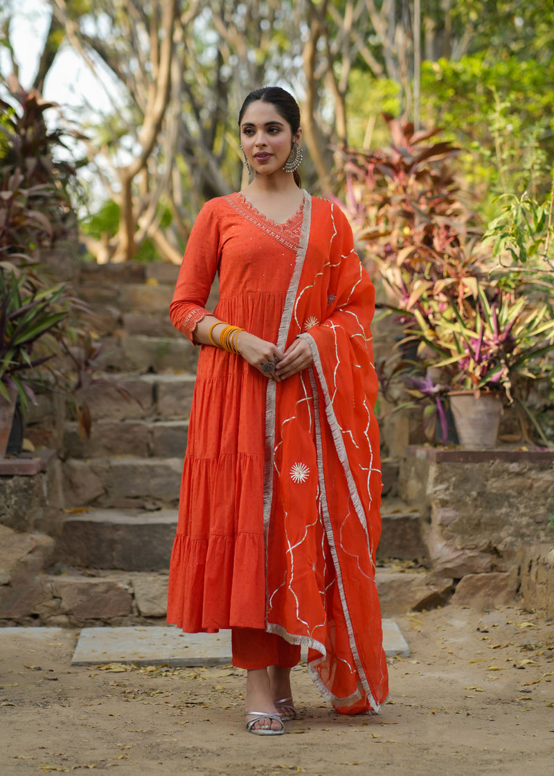 Zahira Orange Cotton Gotapatti Suit Set