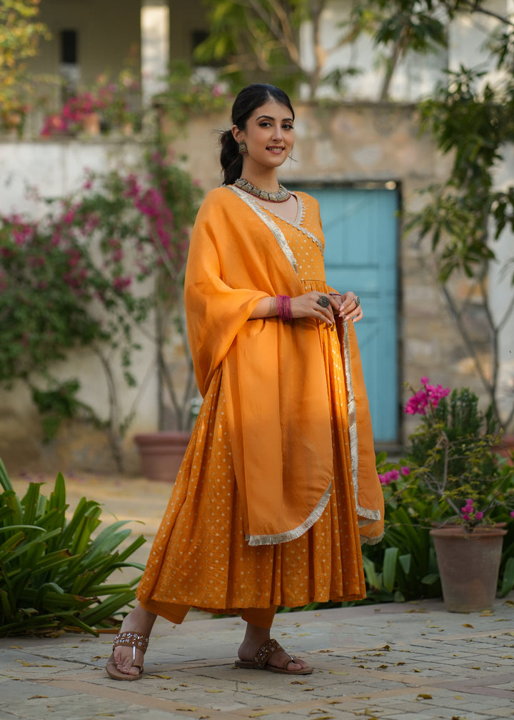 Antara Mustard Anarkali Suit Set with Dupatta