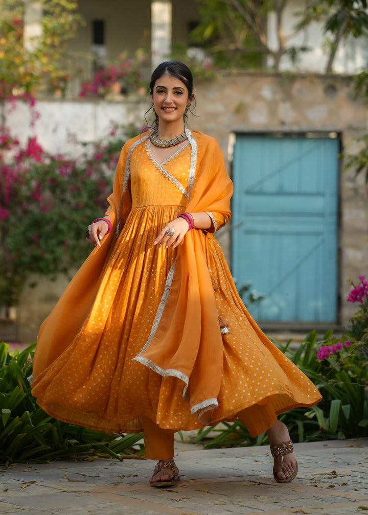 Antara Mustard Anarkali Suit Set with Dupatta