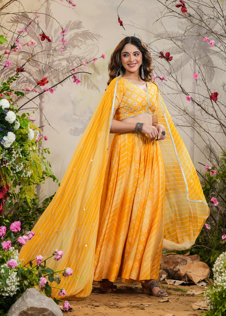 Saaz Yellow Bandhej Lehenga Set