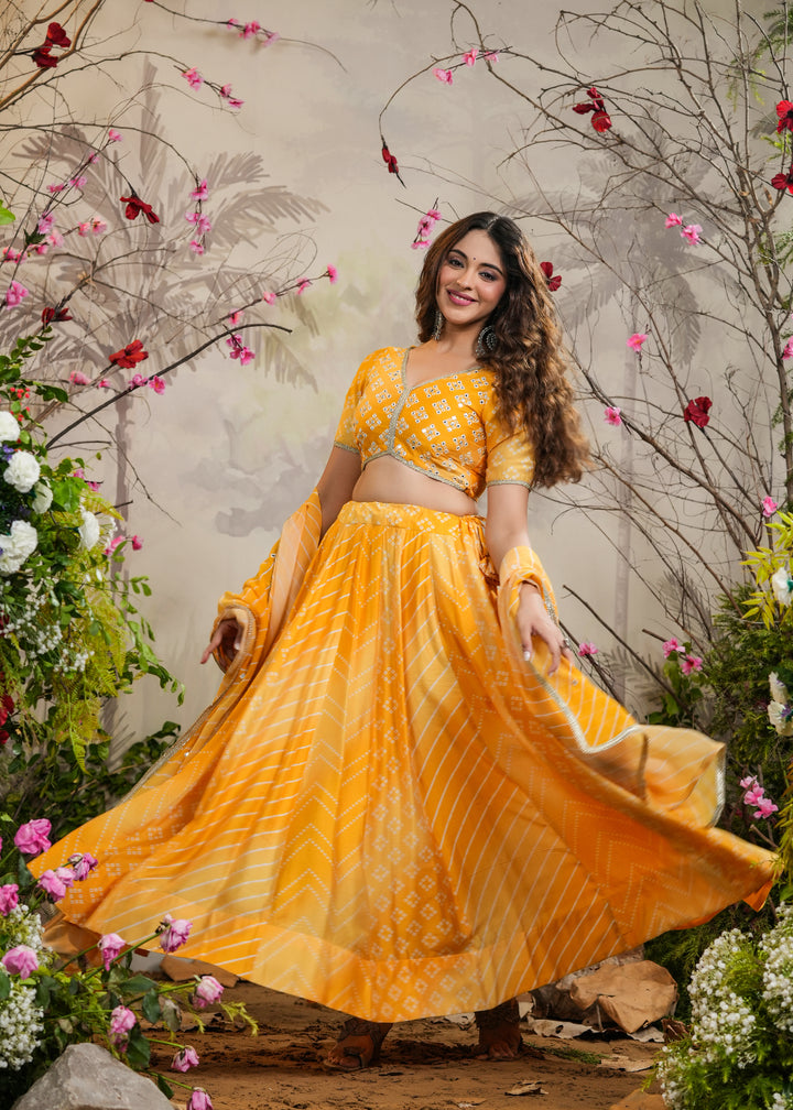 Saaz Yellow Bandhej Lehenga Set