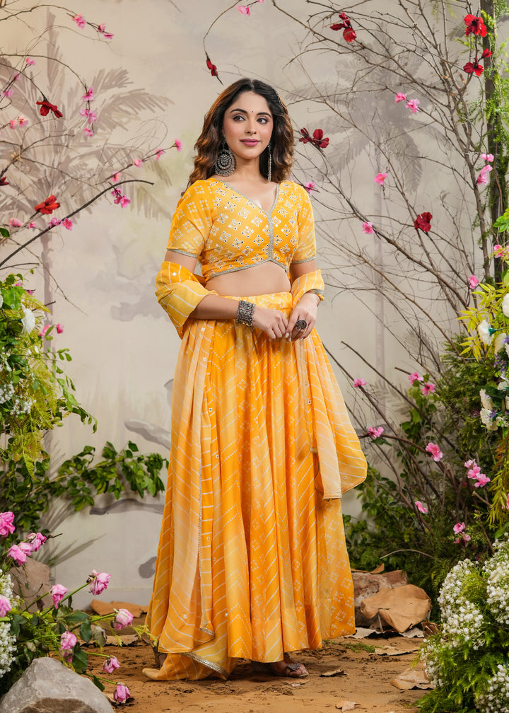 Saaz Yellow Bandhej Lehenga Set