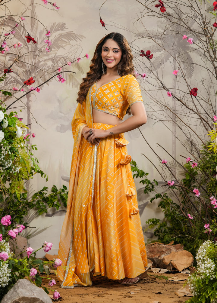 Saaz Yellow Bandhej Lehenga Set