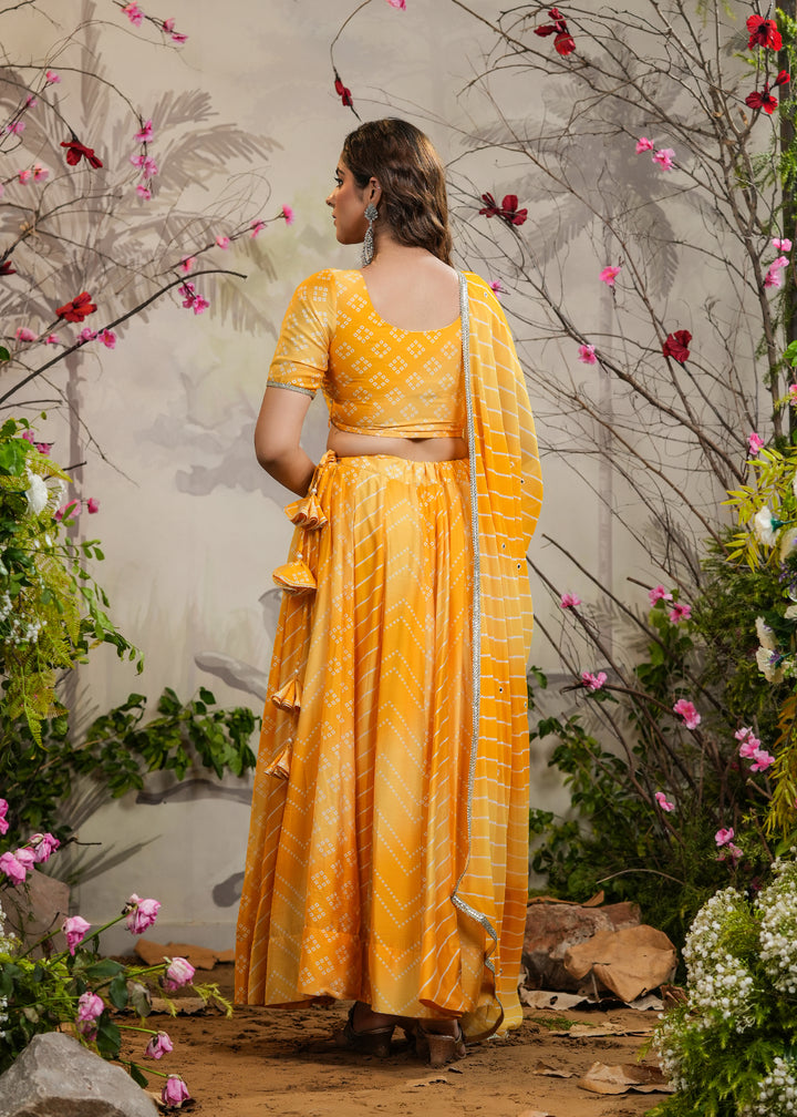 Saaz Yellow Bandhej Lehenga Set