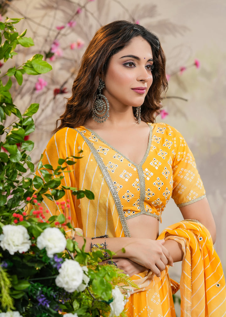 Saaz Yellow Bandhej Lehenga Set