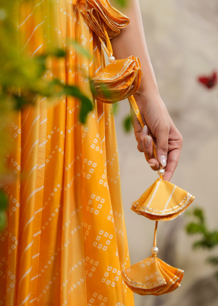 Saaz Yellow Bandhej Lehenga Set