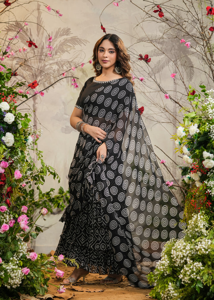 Mira Black Bandhej Tiered Saree