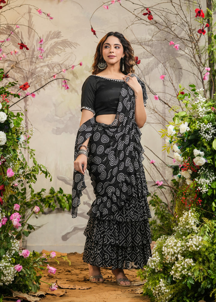 Mira Black Bandhej Tiered Saree