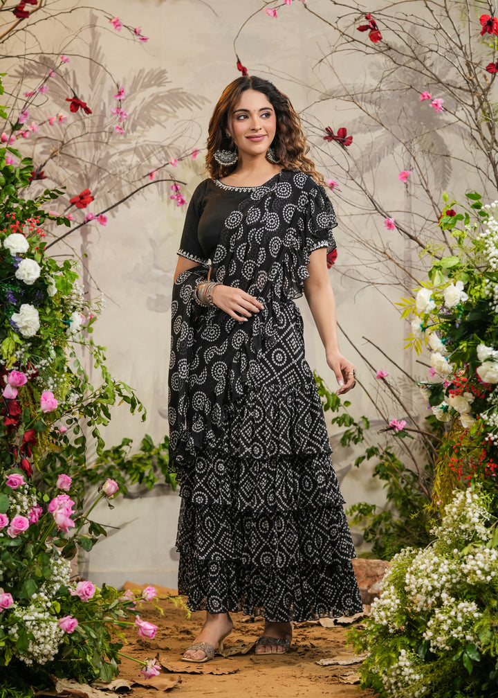 Mira Black Bandhej Tiered Saree