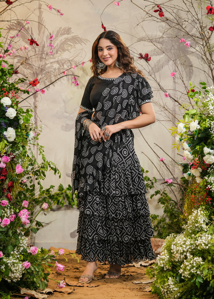 Mira Black Bandhej Tiered Saree