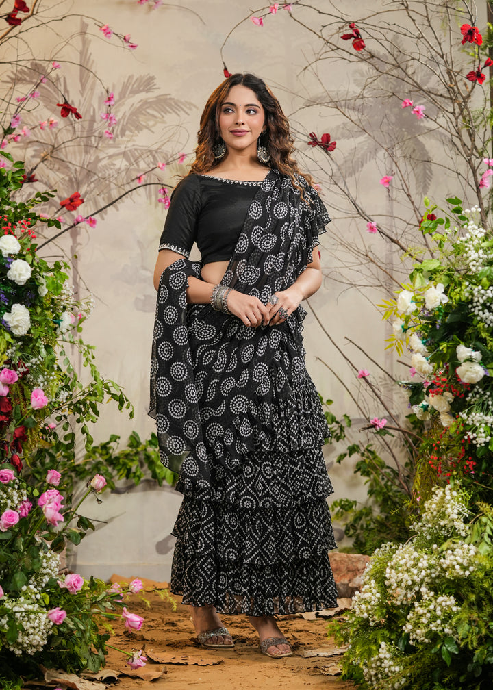 Mira Black Bandhej Tiered Saree