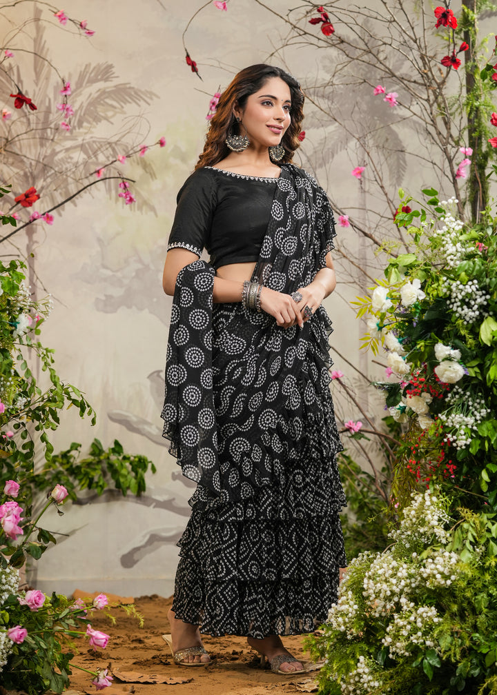 Mira Black Bandhej Tiered Saree