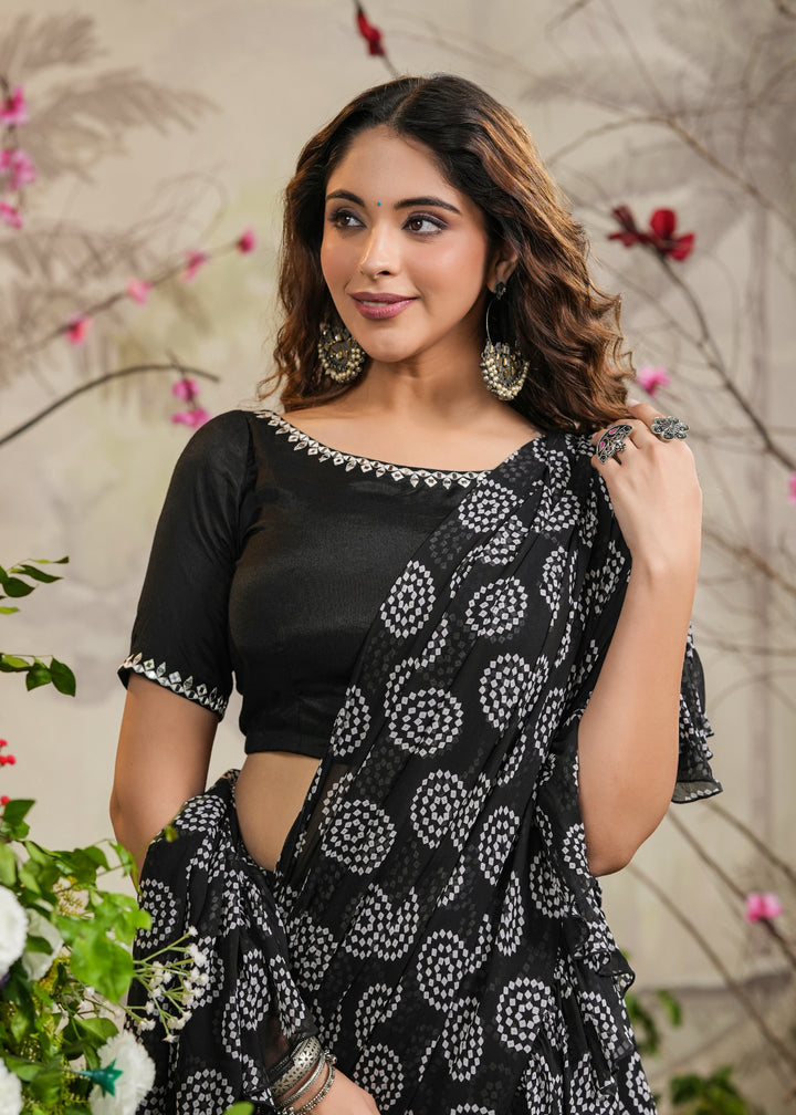 Mira Black Bandhej Tiered Saree