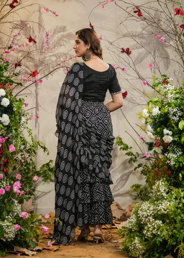 Mira Black Bandhej Tiered Saree