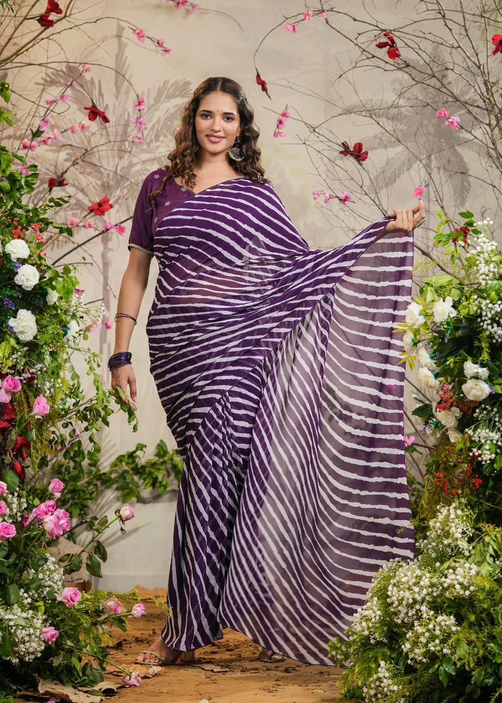 Nia Purple Lehariya Pre-Draped Saree