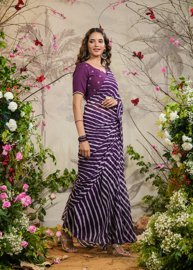 Nia Purple Lehariya Pre-Draped Saree