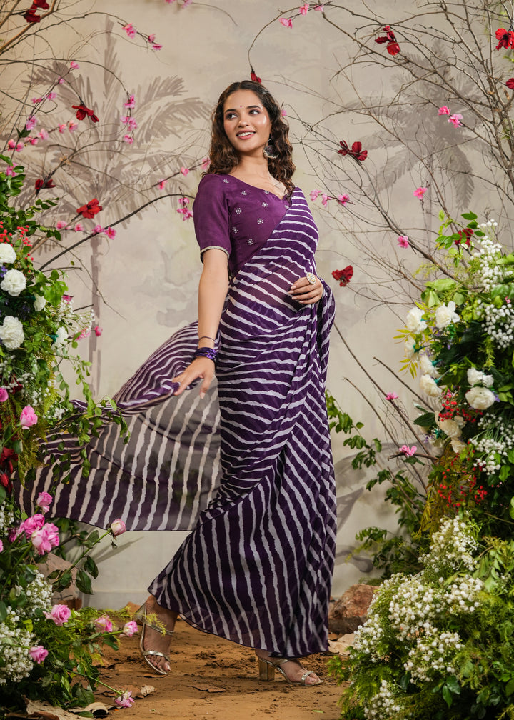 Nia Purple Lehariya Pre-Draped Saree